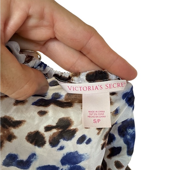 Victoria's Secret S Coverup Dress Swim Bikini Blue Brown Leopard Print 100% Silk - Picture 6 of 7